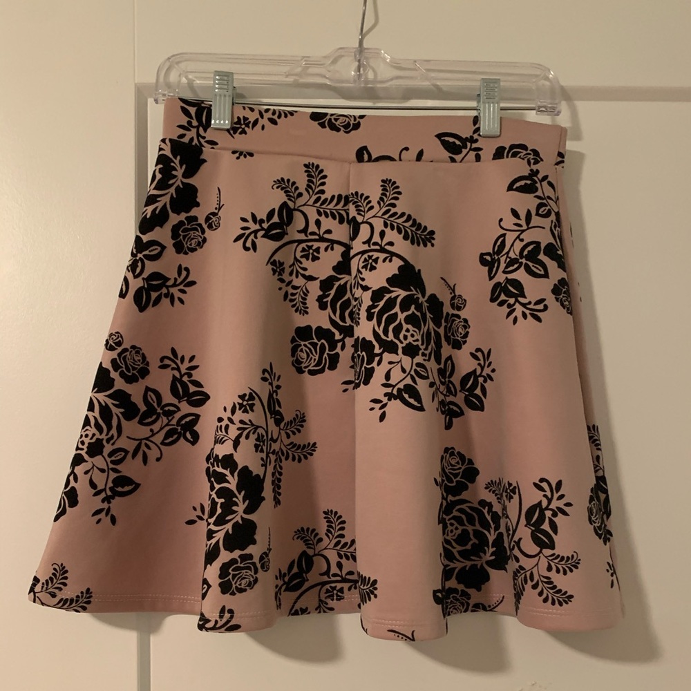 Pink Black Flower Mini Skirt